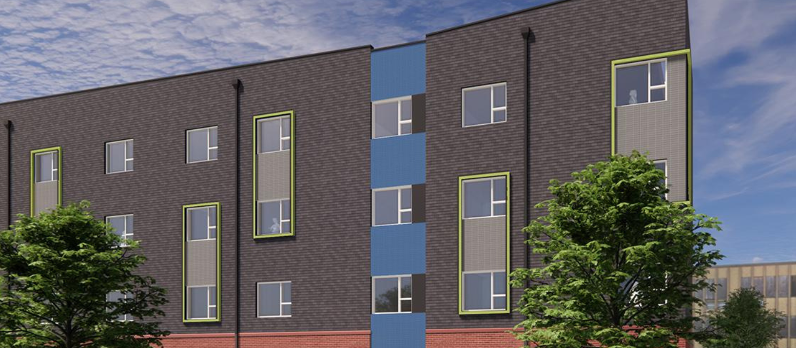 Rendering of the Conservatory Apartments, a 4-story apartment building
